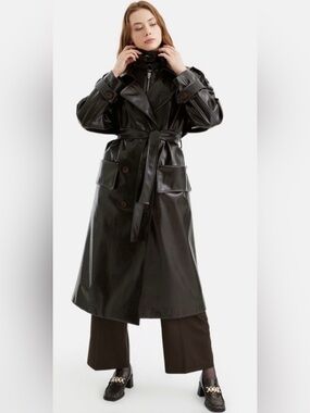 Nocturne Faux Leather Trench Coat
